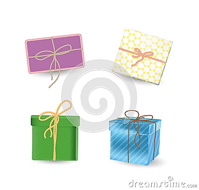 Present boxes set with ribbon bows Vector Illustration