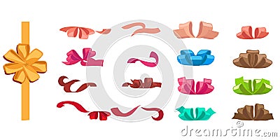 Present Decorations. Bow and Ribbon. Holiday Set Vector Illustration