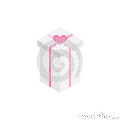 Present gift box with ribbon bows flat design illustration. Isometric vector interface elements for app icon UI UX banner web invi Cartoon Illustration