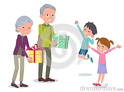 Present for loved ones_seniors give to Children Vector Illustration