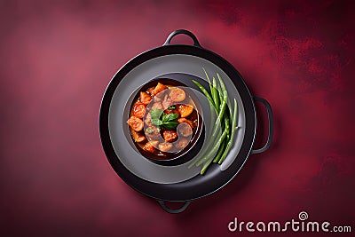 Present a sizzling hot dish against a minimalist background with space for additional text Stock Photo