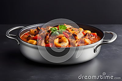 Present a sizzling hot dish against a minimalist background with space for additional text Stock Photo