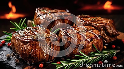 Juicy Grilled beef steaks. Generative Ai Stock Photo