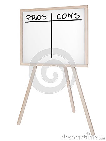 Presentation board with empty pros and cons table Stock Photo