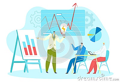 Presentation business concept, businessman hold light bulb idea, negotiation with team investor flat vector illustration Cartoon Illustration