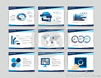 9 presentation business templates. Infographics for leaflet, poster, slide, magazine, book, brochure, website, print. Vector Illustration