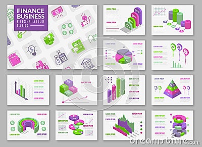 Isometric infographic presentation cards Vector Illustration