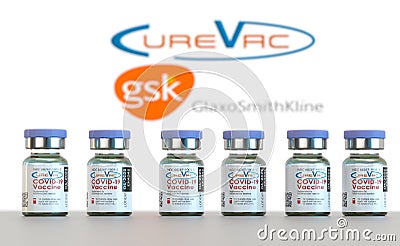 Presentation of Covid-19 vaccine biopharmaceutical company Curevac and GlaxoSmithKline Editorial Stock Photo
