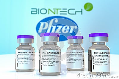 Presentation Covid-19 vaccine jointly developed by Pfizer and BioNTech Editorial Stock Photo