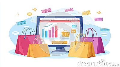 Presentation of an e-commerce business model with charts, data, and online store features using a projector and copy Stock Photo