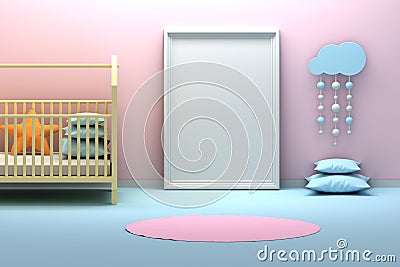 Presentation frame in kids rom with cradle Cartoon Illustration