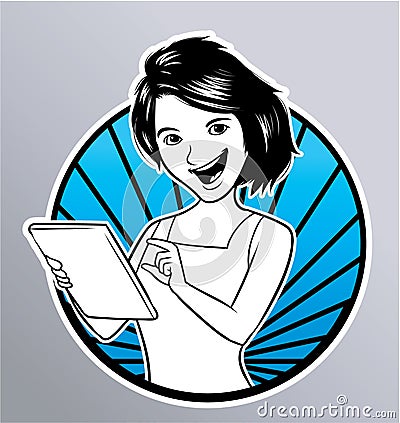 Presentation Girl Tablet Color Illustration Design Vector Illustration