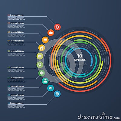 Presentation infographic circle chart 10 options. Vector Illustration