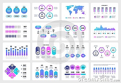 Presentation infographic elements. Graphs charts corporate report timeline. Business marketing multipurpose vector Vector Illustration