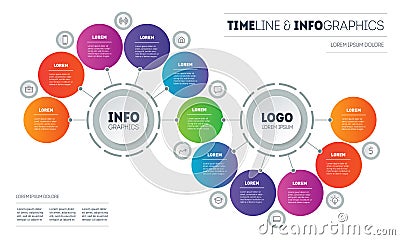 Presentation or infographics with 11 steps. Template of Info graphic for technological or education process with eleven options. Vector Illustration