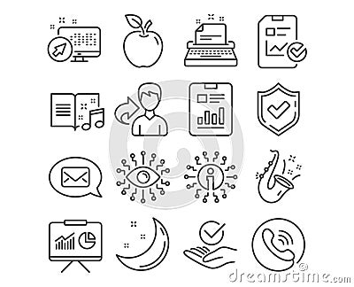 Presentation, Messenger and Jazz icons. Report checklist, Artificial intelligence and Typewriter signs. Vector Vector Illustration
