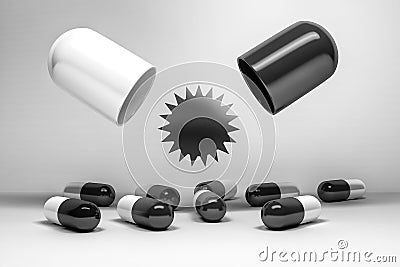Medical mock up with pills in black and white colors Cartoon Illustration