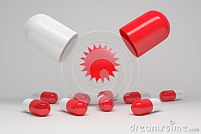 Medical mock up with pills in red color Cartoon Illustration