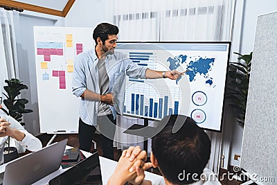 Presentation in office or meeting room with analyst team. Prudent Stock Photo
