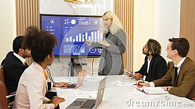 Presentation in office or ornament meeting room with analyst team Stock Photo