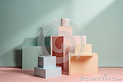 Presentation pastel colorful podium 3d abstract background, empty backdrop pedestal. Stock Photo