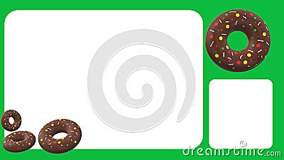 Presentation, plane table with 3D donuts and green background Stock Photo