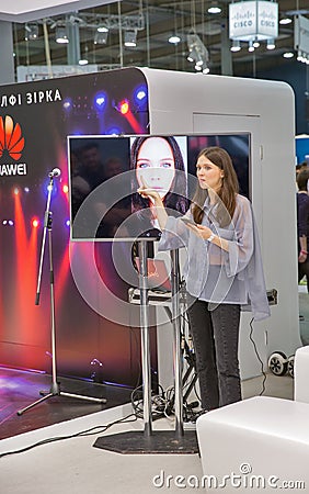 Huawei booth during CEE 2017 in Kiev, Ukraine Editorial Stock Photo