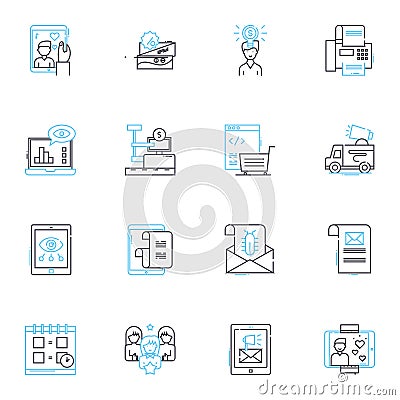 Presentation show linear icons set. Slides, Projection, Display, Pacing, Outline, Delivery, Transitions line vector and Vector Illustration