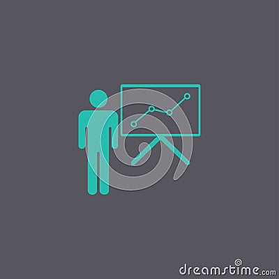 Presentation sign icon. Man standing with pointer. Scheme and Diagram symbol Stock Photo