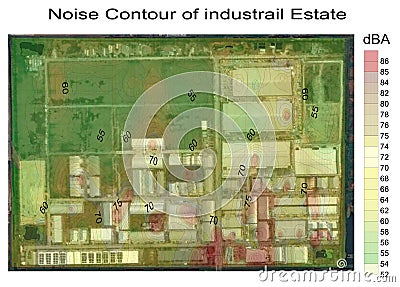 Presentation the sound level measuring of industrial estate in noise contour pattern Stock Photo