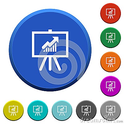 Presentation table with rising graph beveled buttons Stock Photo