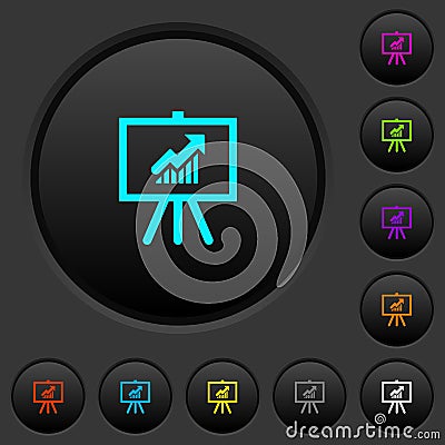 Presentation table with rising graph dark push buttons with color icons Stock Photo