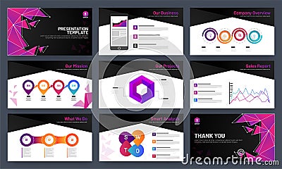 Presentation template design with infocharts and analytical data. Stock Photo