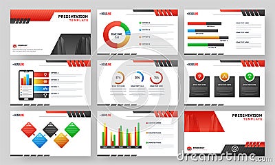 Presentation template layout with colorful data chart and infographic elements. Stock Photo