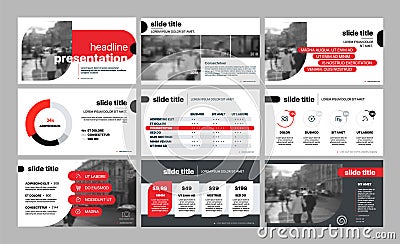 Presentation template. Red geometric elements for slide presentations on a white background. Vector Illustration