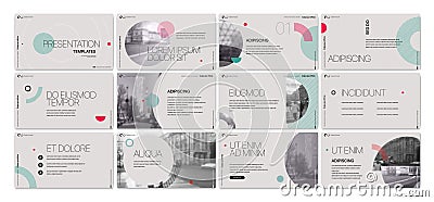 Presentation template. Round elements for slide presentations on a gray background. Vector Illustration