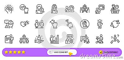 Presentation time, Discrimination and Engineering team line icons for web app. Pictogram icon. Line icons. Vector Vector Illustration
