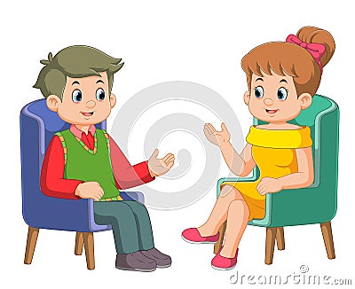 presenter man interviewing celebrity woman in studio Vector Illustration