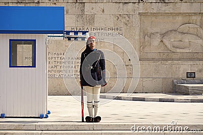 Presential Guard at the Tomb of the Uknown Soldier in Athens Editorial Stock Photo