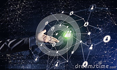 Presenting modern wireless technologies as means of communucation and networking on dark background Stock Photo