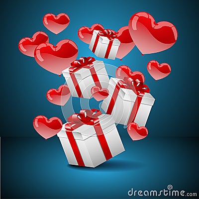 Presents with heart balloons Vector Illustration