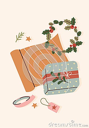 Presents wrapping process Vector Illustration