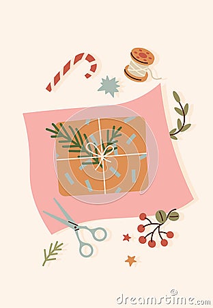 Presents wrapping process Vector Illustration