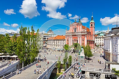 Preseren square, Ljubljana, capital of Slovenia. Editorial Stock Photo