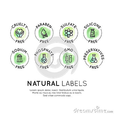 Preservative Free Organic Product Stickers Vector Illustration