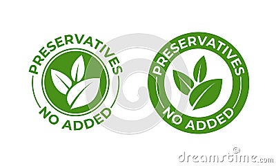 Preservatives no added vector green organic leaf icon. Preservatives free, natural organic package stamp Vector Illustration