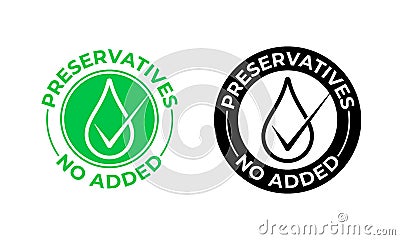 Preservatives no added vector icon. Preservatives free, food package seal, green drop Vector Illustration