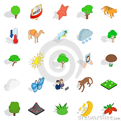 Preserve icons set, isometric style Vector Illustration