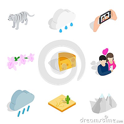 Preserve the wild icons set, isometric style Vector Illustration