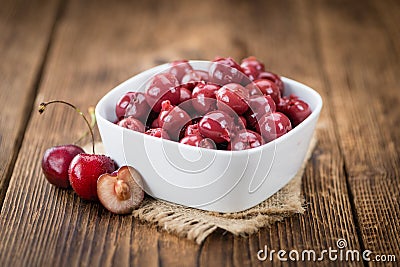 Preserved Cherries close-up shot, selective focus Stock Photo